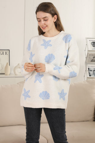 Seashell & Starfish Pattern Luxury Soft Crew Neck Sweater