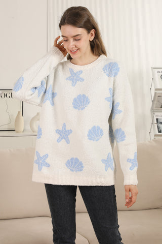 Seashell & Starfish Pattern Luxury Soft Crew Neck Sweater