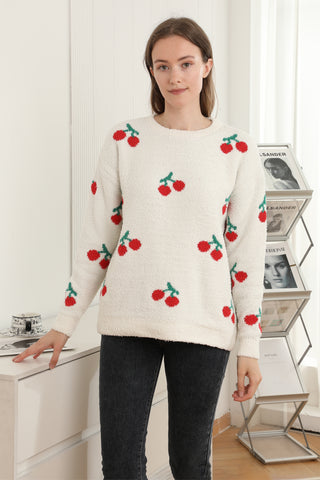Cherry Pattern Luxury Soft Crew Neck Sweater
