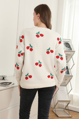 Cherry Pattern Luxury Soft Crew Neck Sweater