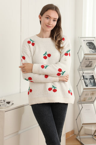 Cherry Pattern Luxury Soft Crew Neck Sweater