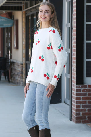 Cherry Pattern Luxury Soft Crew Neck Sweater