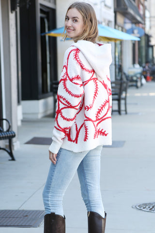 Baseball Pattern Luxury Soft Hooded Sweater W/ Front Pocket