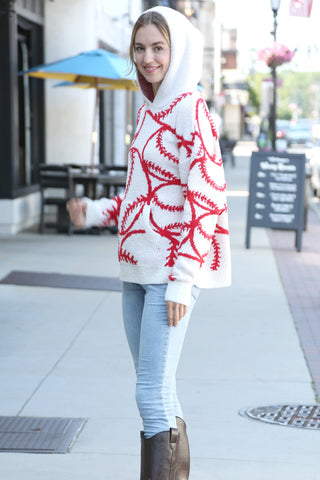Baseball Pattern Luxury Soft Hooded Sweater W/ Front Pocket