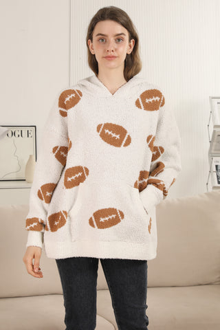 Football Pattern Luxury Soft Hooded Sweater W/ Front Pocket