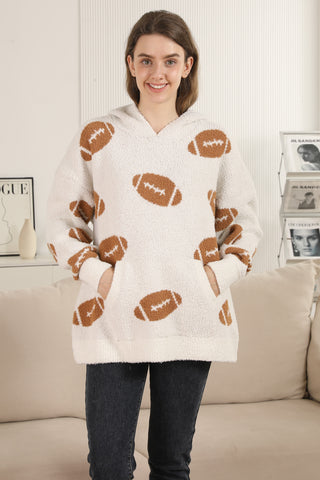 Football Pattern Luxury Soft Hooded Sweater W/ Front Pocket