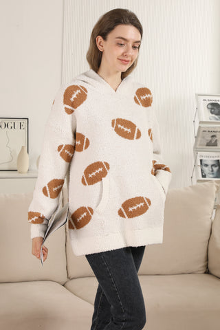 Football Pattern Luxury Soft Hooded Sweater W/ Front Pocket