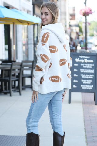 Football Pattern Luxury Soft Hooded Sweater W/ Front Pocket