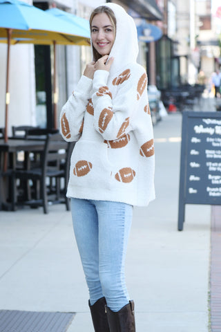 Football Pattern Luxury Soft Hooded Sweater W/ Front Pocket