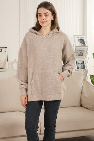 Solid Color Luxury Soft Hooded Sweater W/ Front Pocket