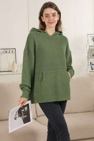 Solid Color Luxury Soft Hooded Sweater W/ Front Pocket
