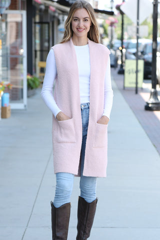 Solid Color Luxury Soft Open Vest W/ Pockets