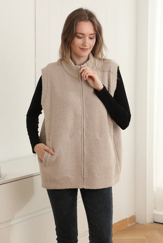 Solid Color Luxury Soft Zippered Vest W/ Pockets