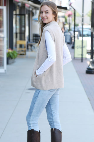Solid Color Luxury Soft Zippered Vest W/ Pockets