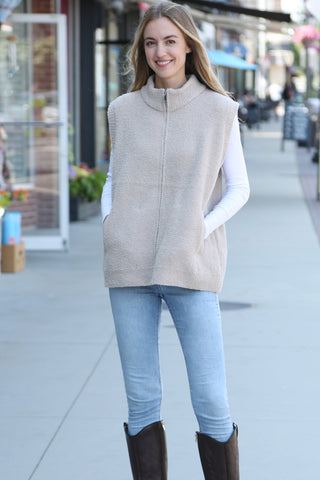 Solid Color Luxury Soft Zippered Vest W/ Pockets
