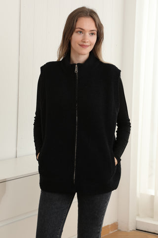 Solid Color Luxury Soft Zippered Vest W/ Pockets