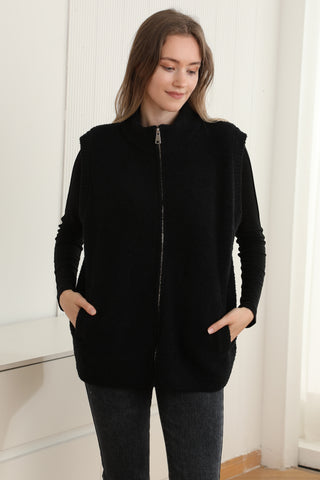 Solid Color Luxury Soft Zippered Vest W/ Pockets