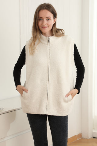 Solid Color Luxury Soft Zippered Vest W/ Pockets