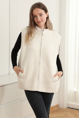 Solid Color Luxury Soft Zippered Vest W/ Pockets