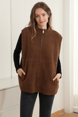 Solid Color Luxury Soft Zippered Vest W/ Pockets
