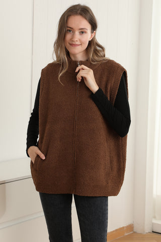 Solid Color Luxury Soft Zippered Vest W/ Pockets