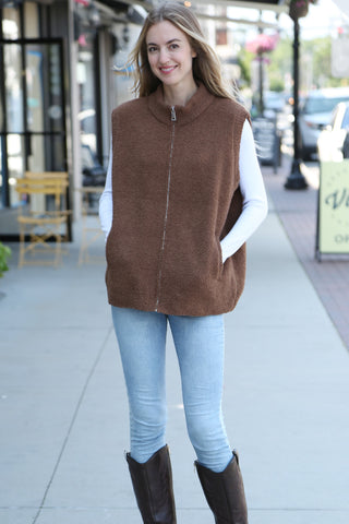 Solid Color Luxury Soft Zippered Vest W/ Pockets