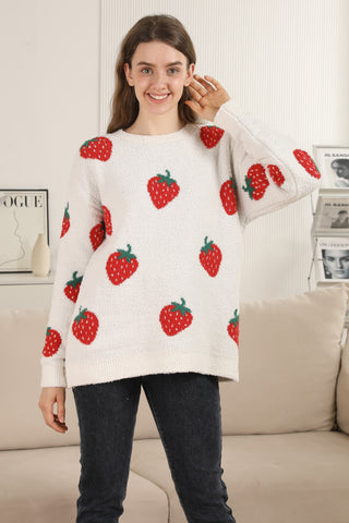 Strawberry Pattern Luxury Soft Crew Neck Sweater