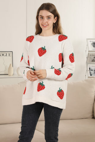 Strawberry Pattern Luxury Soft Crew Neck Sweater