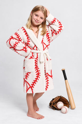 Children's Sports Pattern Luxury Soft Robe W/ Front Pockets & Belt