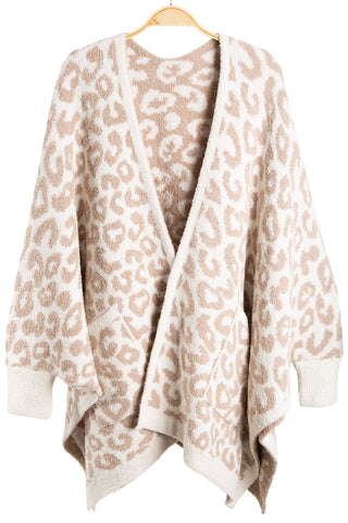 Leopard Pattern Luxury Soft Wearable Blanket Ruana W/ Front Pockets