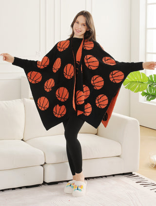 Sports Pattern Luxury Soft Wearable Blanket Ruana W/ Front Pockets