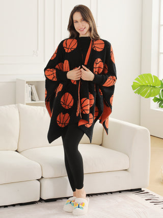 Sports Pattern Luxury Soft Wearable Blanket Ruana W/ Front Pockets