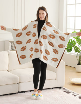Sports Pattern Luxury Soft Wearable Blanket Ruana W/ Front Pockets