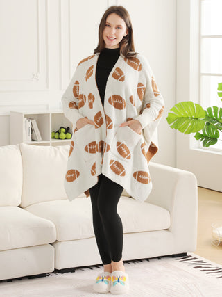 Sports Pattern Luxury Soft Wearable Blanket Ruana W/ Front Pockets