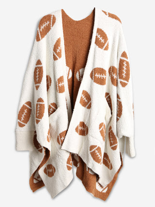 Sports Pattern Luxury Soft Wearable Blanket Ruana W/ Front Pockets