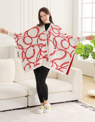 Sports Pattern Luxury Soft Wearable Blanket Ruana W/ Front Pockets