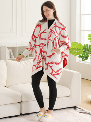 Sports Pattern Luxury Soft Wearable Blanket Ruana W/ Front Pockets