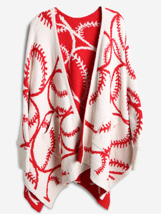 Sports Pattern Luxury Soft Wearable Blanket Ruana W/ Front Pockets