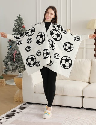 Sports Pattern Luxury Soft Wearable Blanket Ruana W/ Front Pockets