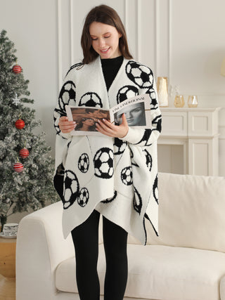 Sports Pattern Luxury Soft Wearable Blanket Ruana W/ Front Pockets
