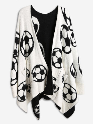 Sports Pattern Luxury Soft Wearable Blanket Ruana W/ Front Pockets