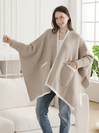 Solid Color w/ Colored Edges Pattern Luxury Soft Wearable Blanket Ruana W/ Front Pockets