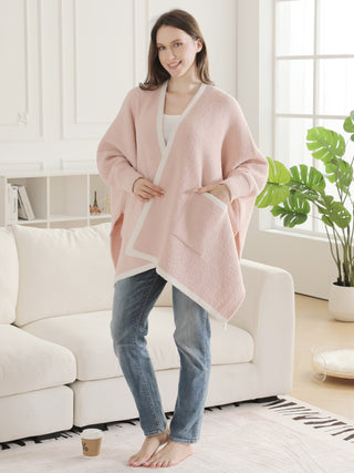 Solid Color w/ Colored Edges Pattern Luxury Soft Wearable Blanket Ruana W/ Front Pockets