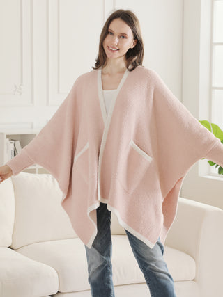 Solid Color w/ Colored Edges Pattern Luxury Soft Wearable Blanket Ruana W/ Front Pockets