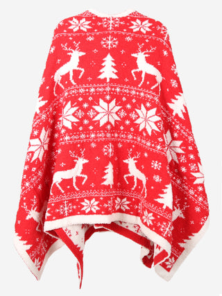 Christmas Themed Pattern Luxury Soft Wearable Blanket Ruana W/ Front Pockets