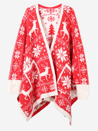 Christmas Themed Pattern Luxury Soft Wearable Blanket Ruana W/ Front Pockets