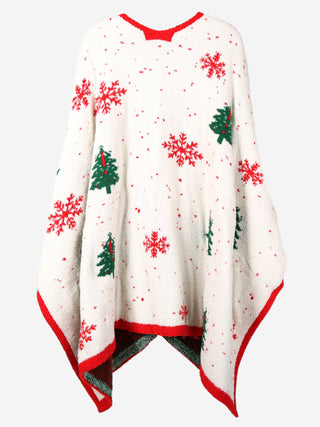 Christmas Themed Pattern Luxury Soft Wearable Blanket Ruana W/ Front Pockets