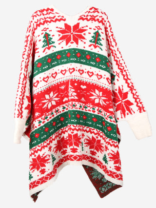 Christmas Themed Pattern Luxury Soft Wearable Blanket Ruana W/ Front Pockets