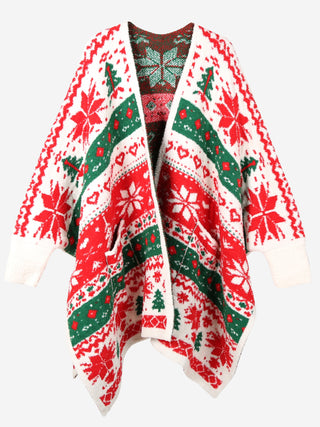 Christmas Themed Pattern Luxury Soft Wearable Blanket Ruana W/ Front Pockets