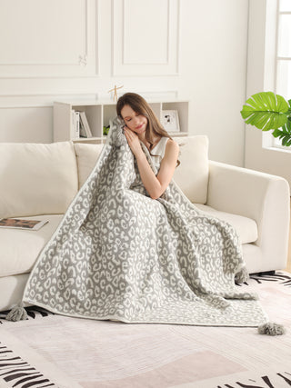Leopard Pattern Luxury Soft Throw Blanket w/ Tassels